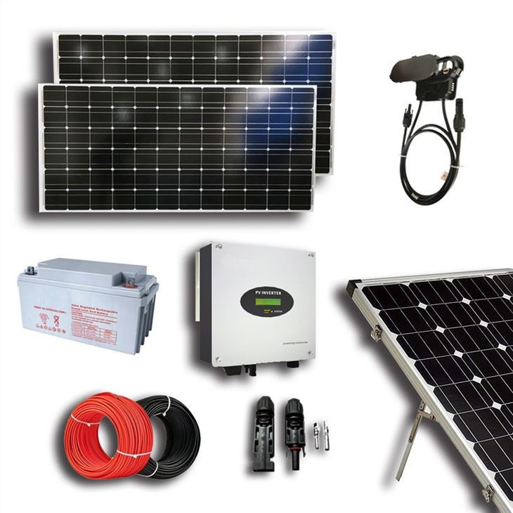 Sólarplata með rafhlöðu og inverter